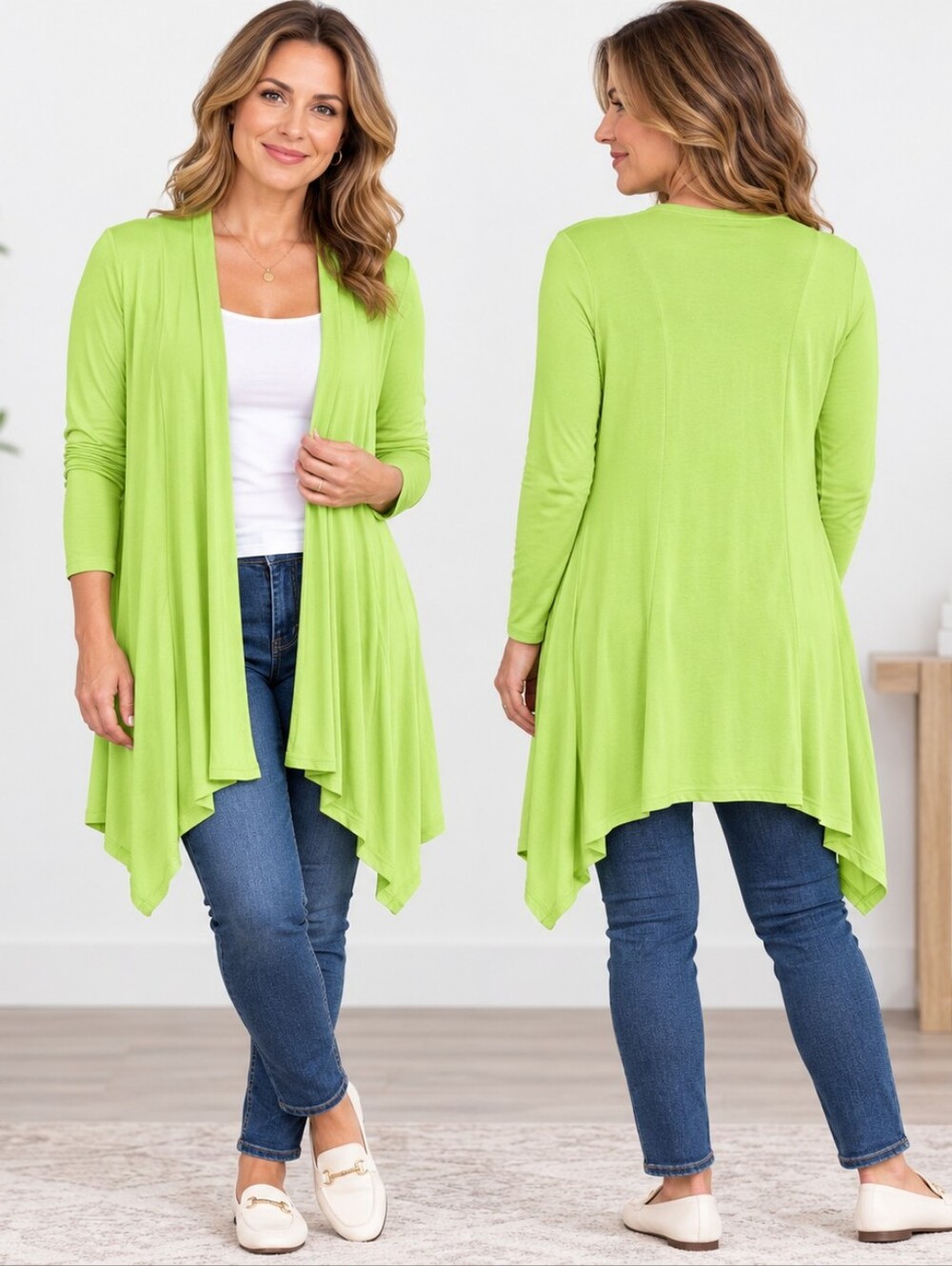 Kettlewell Size M Lime Green Waterfall Cardigan Contemporary Casual Minimalist D